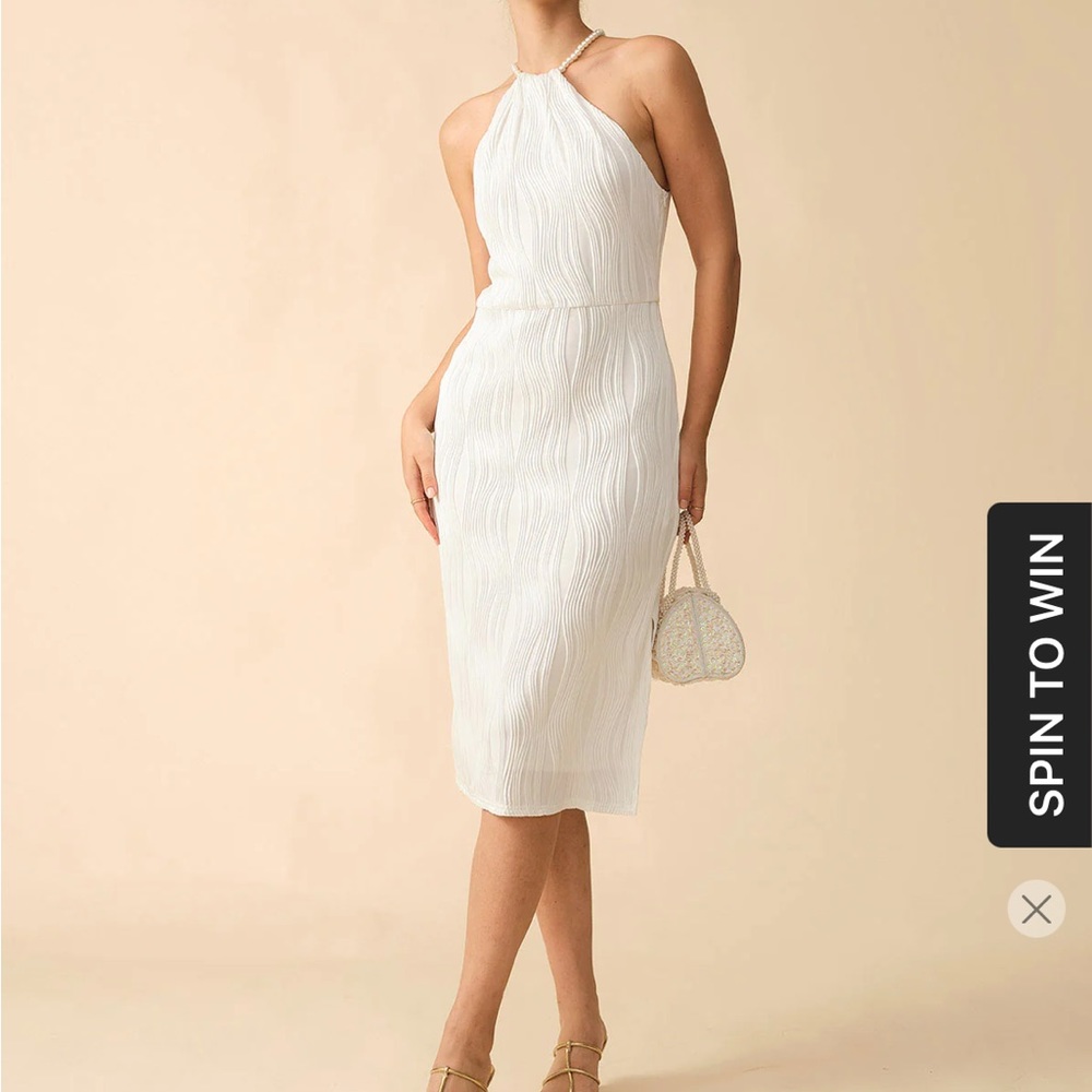 Water Ripple Textured Pearl Halter Dress